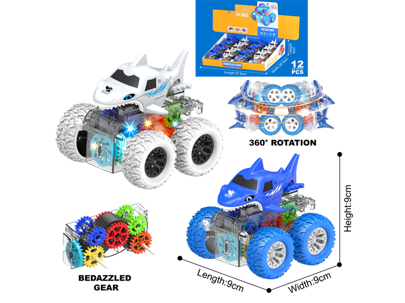 12PCS Double Friction Spinning Stunt Roller Shark Car With Light