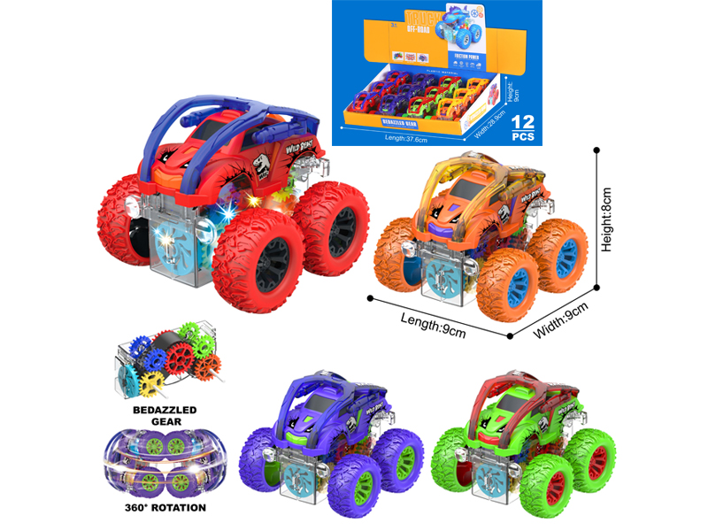 12PCS Double Friction Spinning Stunt Roller War Chariot With Light