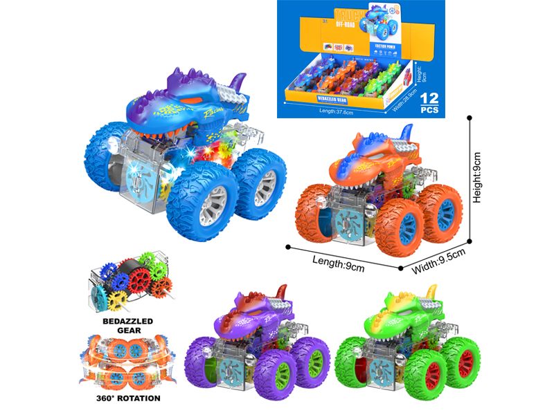 12PCS Double Friction Spinning Stunt Roller Crocodile Car With Light