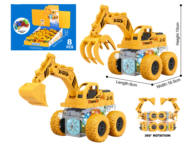 8PCS Double Friction Spinning Stunt Roller Engineering Vehicle With Light