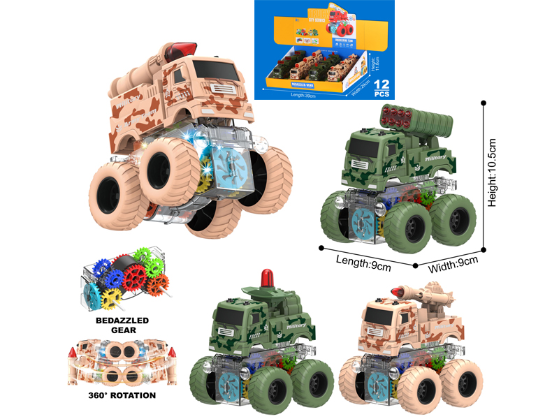 12PCS Double Friction Spinning Stunt Roller Military Vehicle With Light
