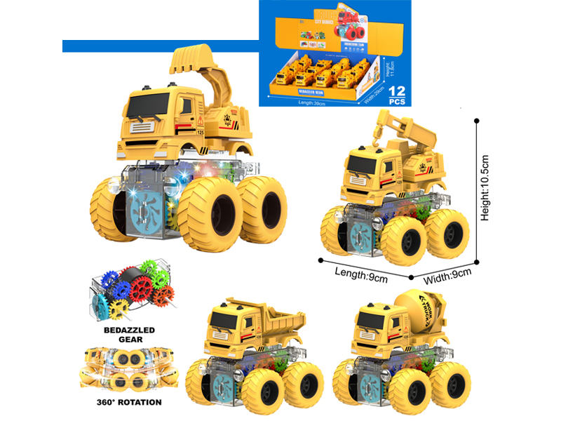 12PCS Double Friction Spinning Stunt Roller Engineering Vehicle With Light