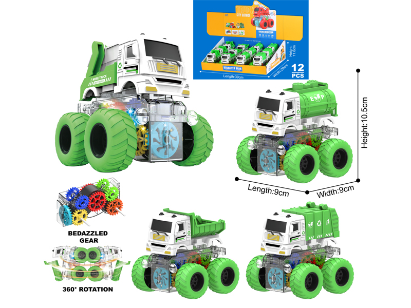 12PCS Double Friction Spinning Stunt Roller Sanitation Vehicle With Light