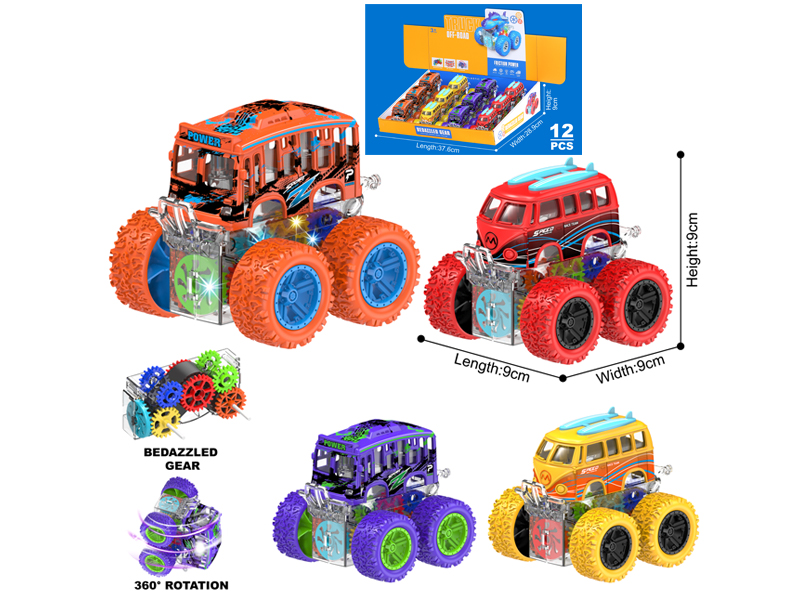 12PCS Double Friction Spinning Stunt Roller Bus With Light