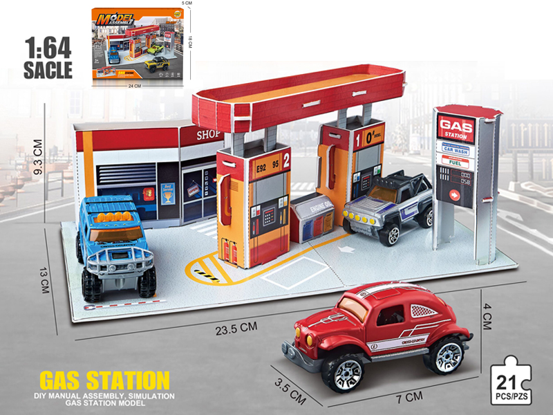 Urban Gas Station Three-Dimensional Puzzle With 1 Alloy Car