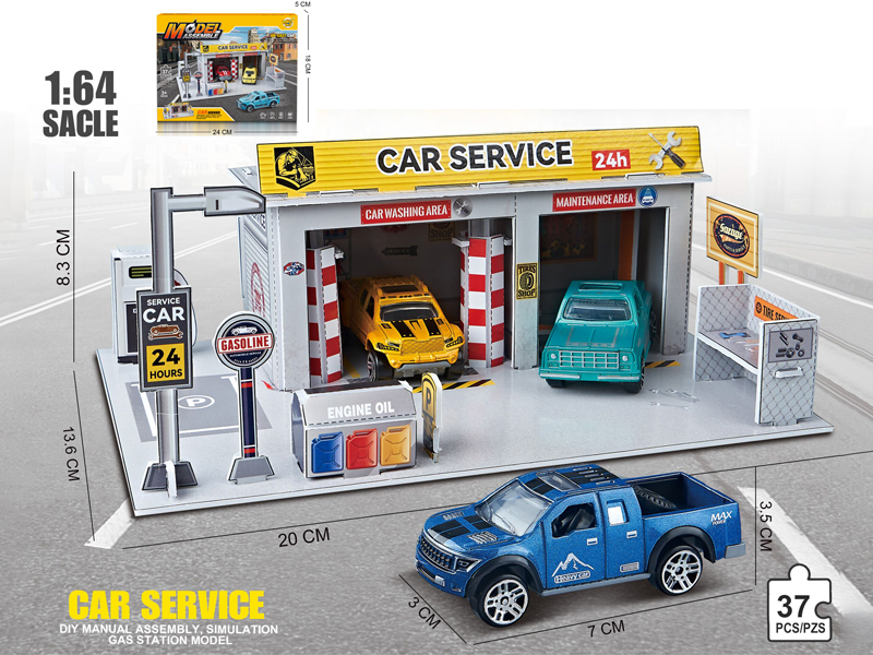 Three Dimensional Puzzle Of Automobile Repair Shop With 1 Alloy Car
