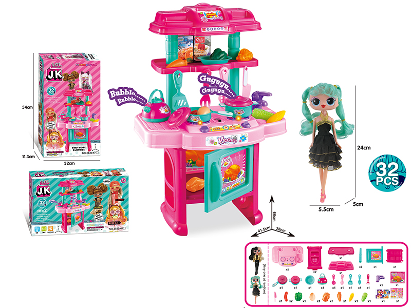 Surprise Doll Kitchen Table With Light And Sound(32PCS)