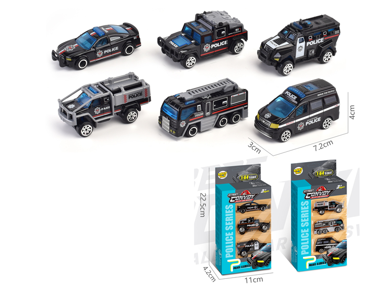 3Pcs Alloy Slide Police Car