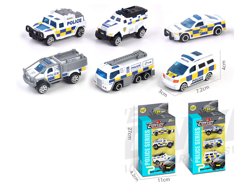 3Pcs Alloy Slide Police Car