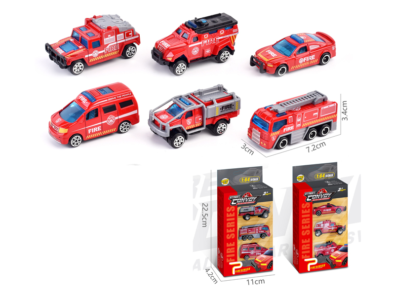 3Pcs Alloy Slide Fire Engine