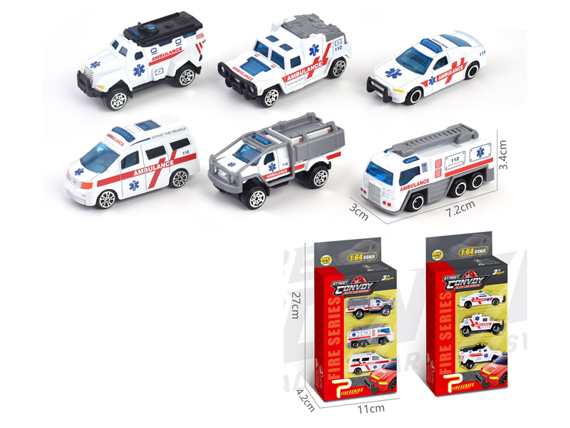 3Pcs Alloy Slide Medical Rescue Vehicle