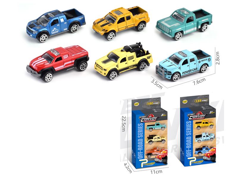 3Pcs Alloy Slide Pickup Truck