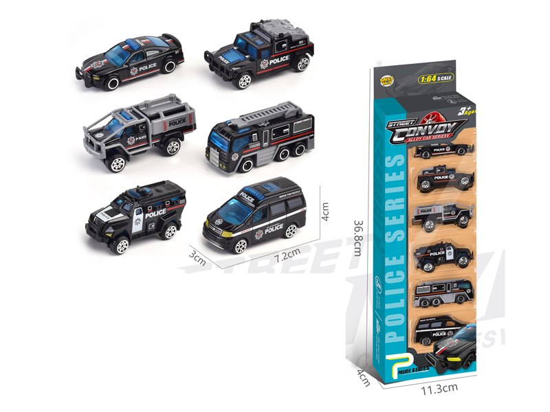 6PCS Alloy Slide Police Car