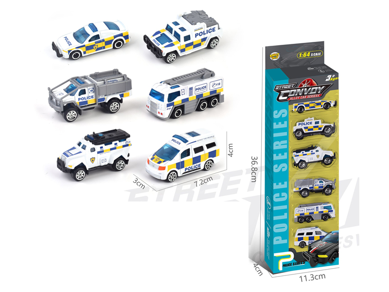 6PCS Alloy Slide Police Car