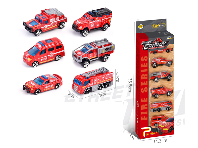 6PCS Alloy Slide Fire Engine