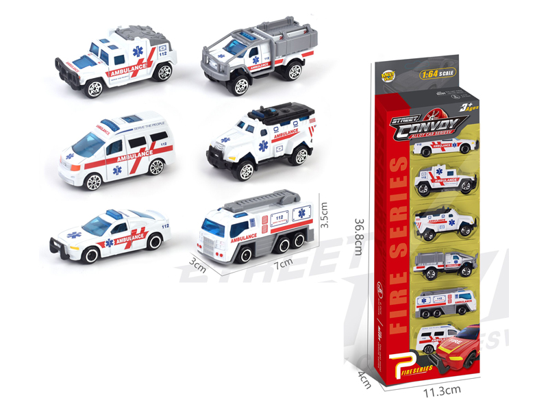 6PCS Alloy Slide Medical Rescue Vehicle