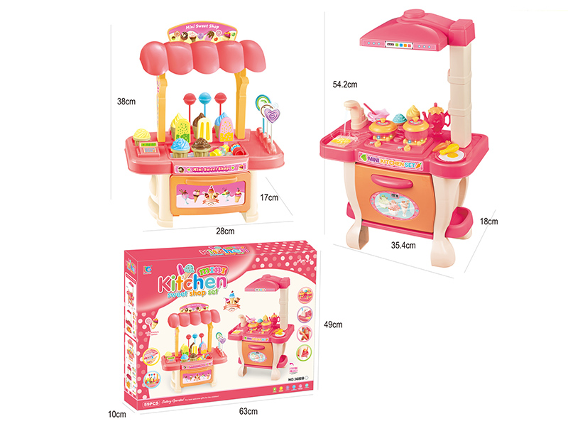 Mini Sweet Shop + Mini Kitchen With Range Hood(Light And Music,Water)