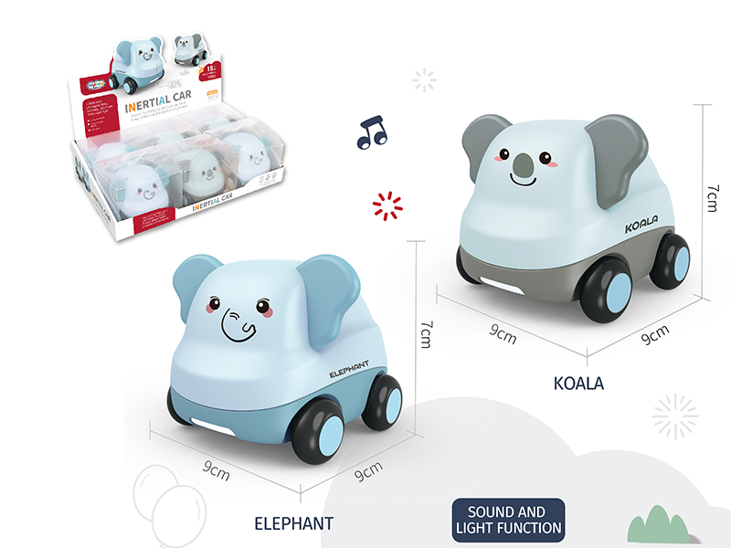 Elephant, Koala Friction Cartoon Car With Music 6pcs