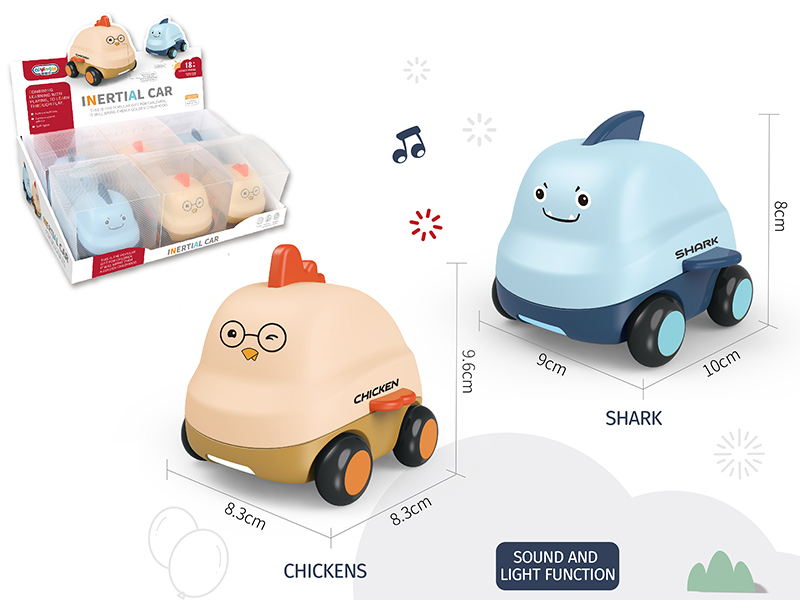 Chicken, Whale Friction Cartoon Car With Music 6pcs