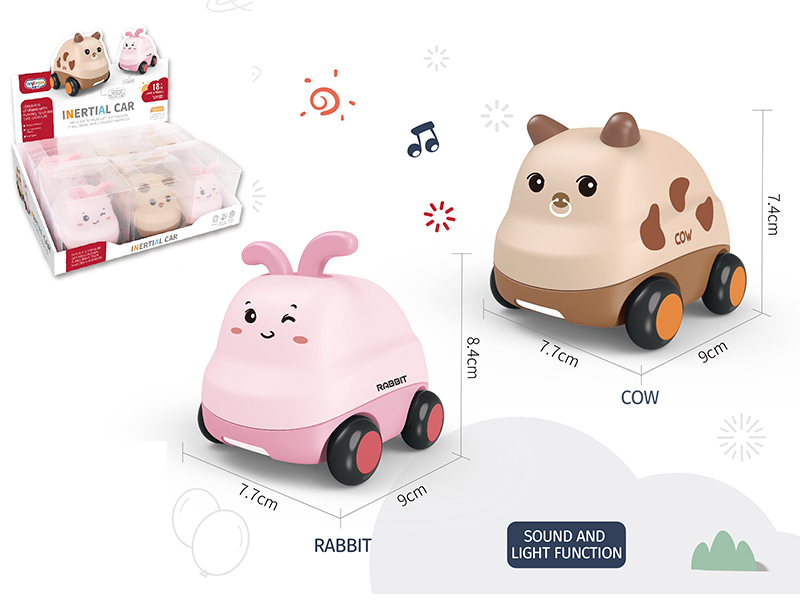 Rabbit, Cow Friction Cartoon Car With Music 6pcs