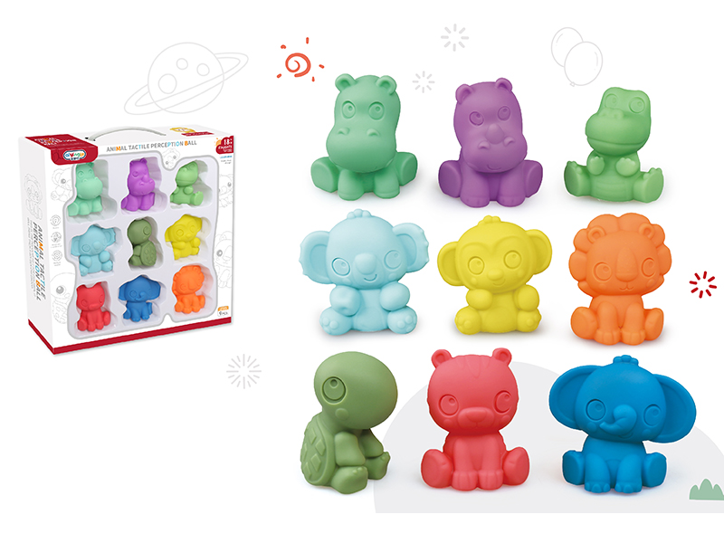 9pcs Vinyl Animals With Whistle