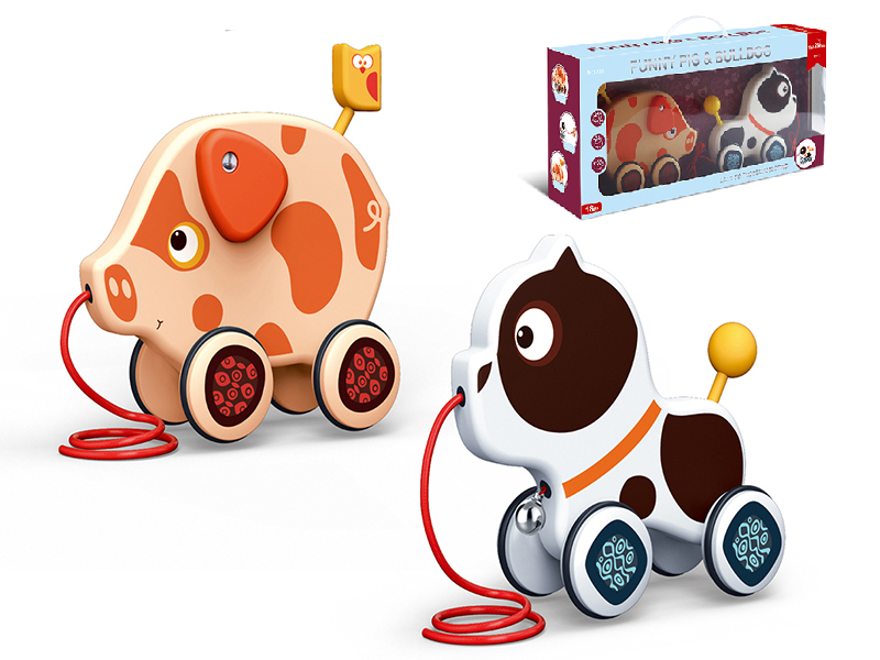 Funny Pig & Bulldog Drag&Pull Toy