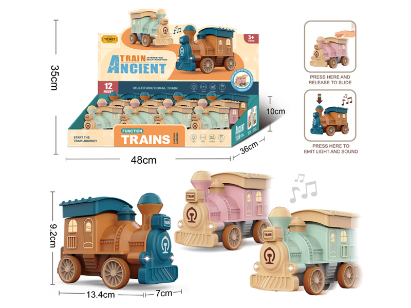 12PCS Friction Pressable Train With Light And Music