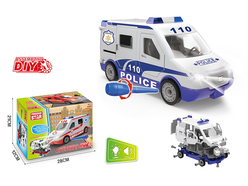 Manual Assemblable Slide Police Car With Light And Music