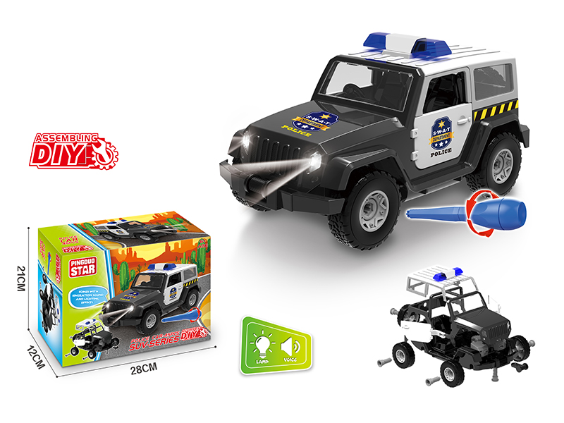 Manual Assemblable Slide Police Car With Light And Music