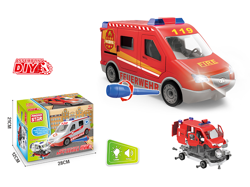 Manual Assemblable Slide Fire Engine With Light And Music