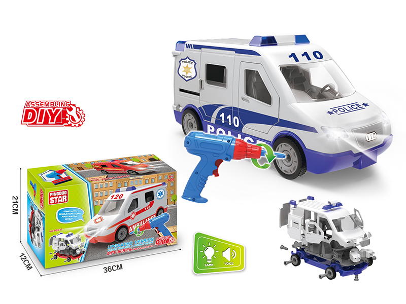 B/O Assemblable Slide Police Car With Light And Music