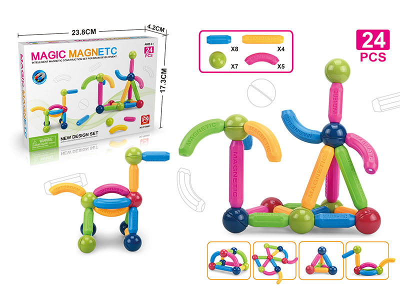 24Pcs Variable Magnetic Bar Building Block