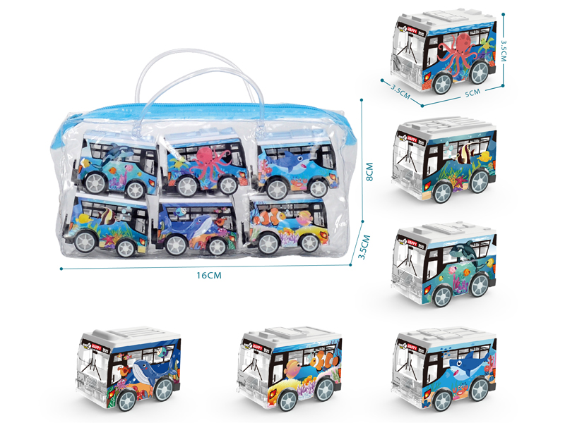 6Pcs Uv Pull Back Submarine Series Bus
