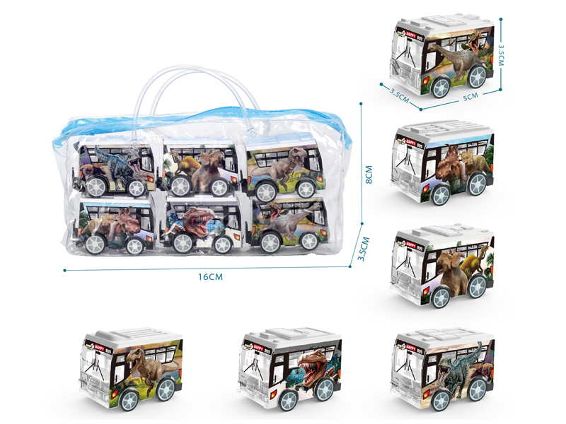 6Pcs Uv Pull Back Dinosaur Series Bus
