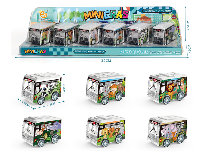 6Pcs Uv Pull Back Animal Series Bus