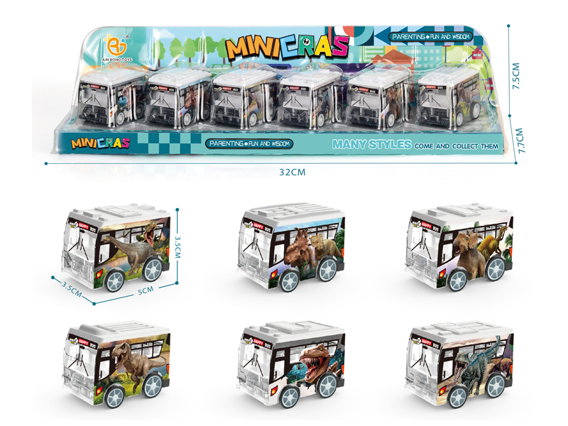 6Pcs Uv Pull Back Dinosaur Series Bus