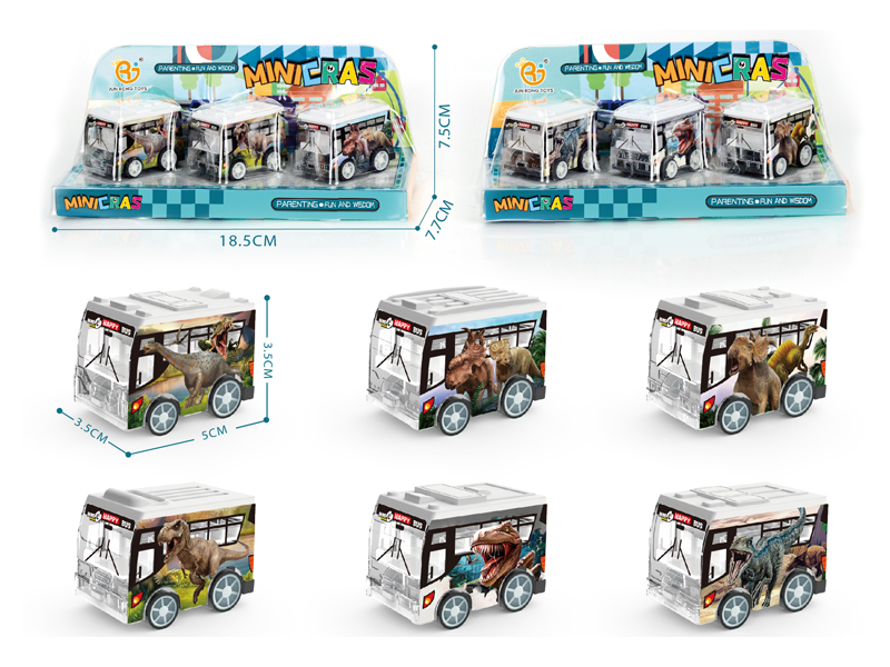 3Pcs Uv Pull Back Dinosaur Series Bus