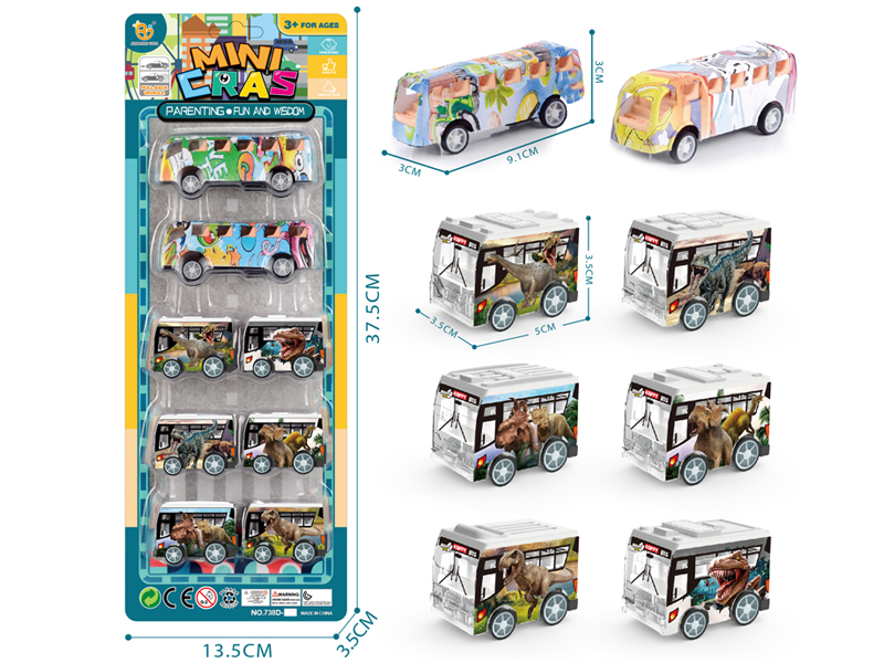8Pcs Uv Pull Back Dinosaur Series Bus