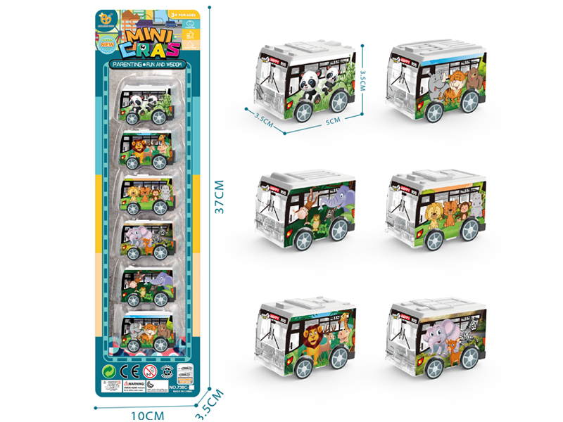 6Pcs Uv Pull Back Animal Series Bus