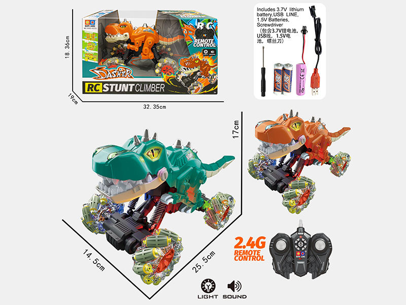 2.4G Remote Control Dinosaur Stunt Climbing Car With Light And Music,Automatic Demonstration,USB