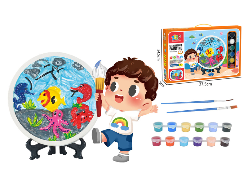 Underwater World Animal Gypsum Painting - 12 Colors+Stand