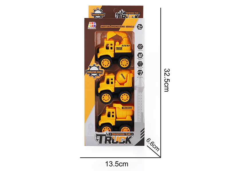 Solid Color Mini Simulated Friction Engineering Truck 3pcs