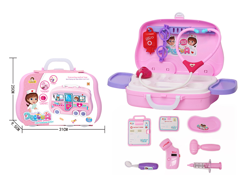 Pink Portable Medical Box Doctor Set (With IC,Light)