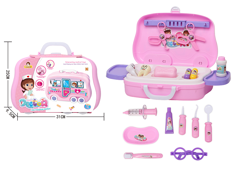 Pink Portable Medical Box Doctor Set