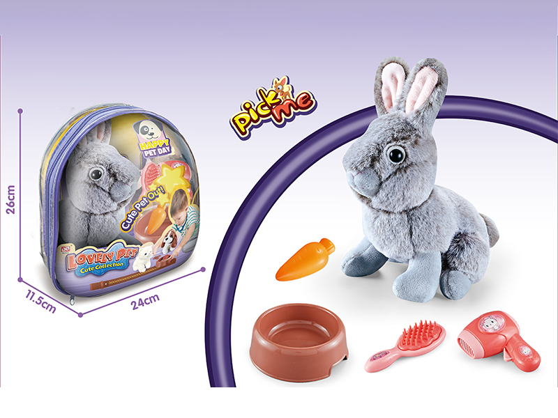 Plush Rabbit Pure Grey Dutch Rabbit+Bb Whistle+Dressing Suit