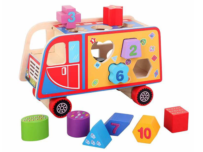Wooden Shape Matching Building Blocks Car
