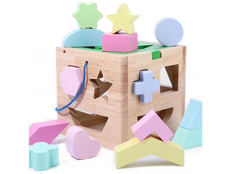Wooden 15-Hole Shape Building Blocks Box