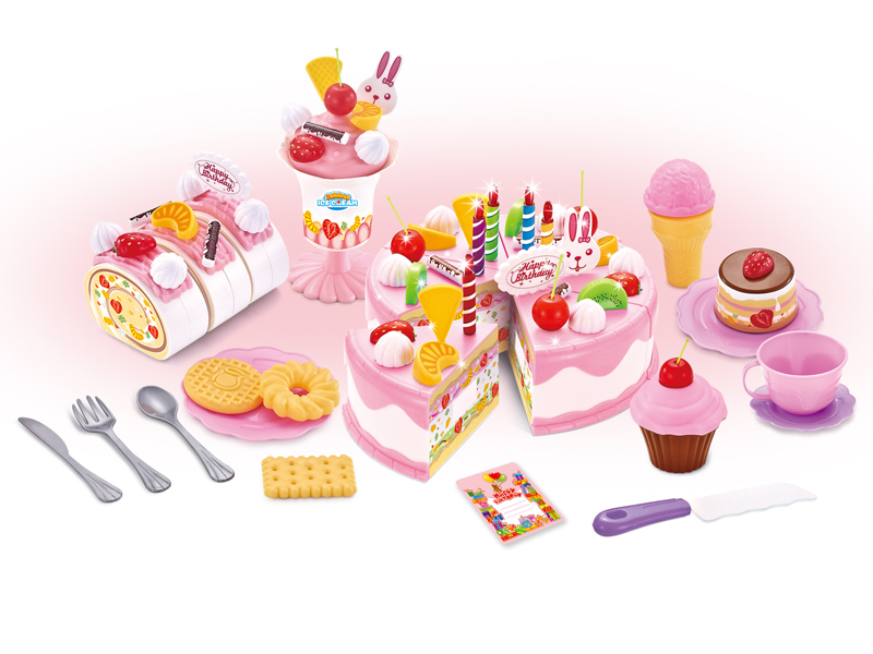 76Pcs Simulated Birthday Cake/Omelet/Jelly Set (Pink)