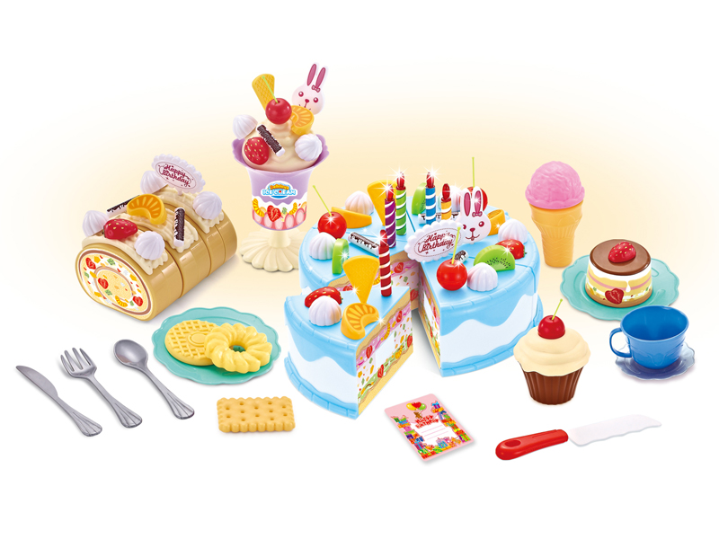 76Pcs Simulated Birthday Cake/Omelet/Jelly Set (Blue)