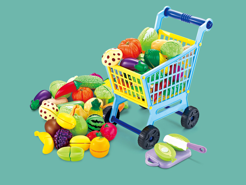 46Pcs Cart Tableware With Fruits And Vegetables (Blue)